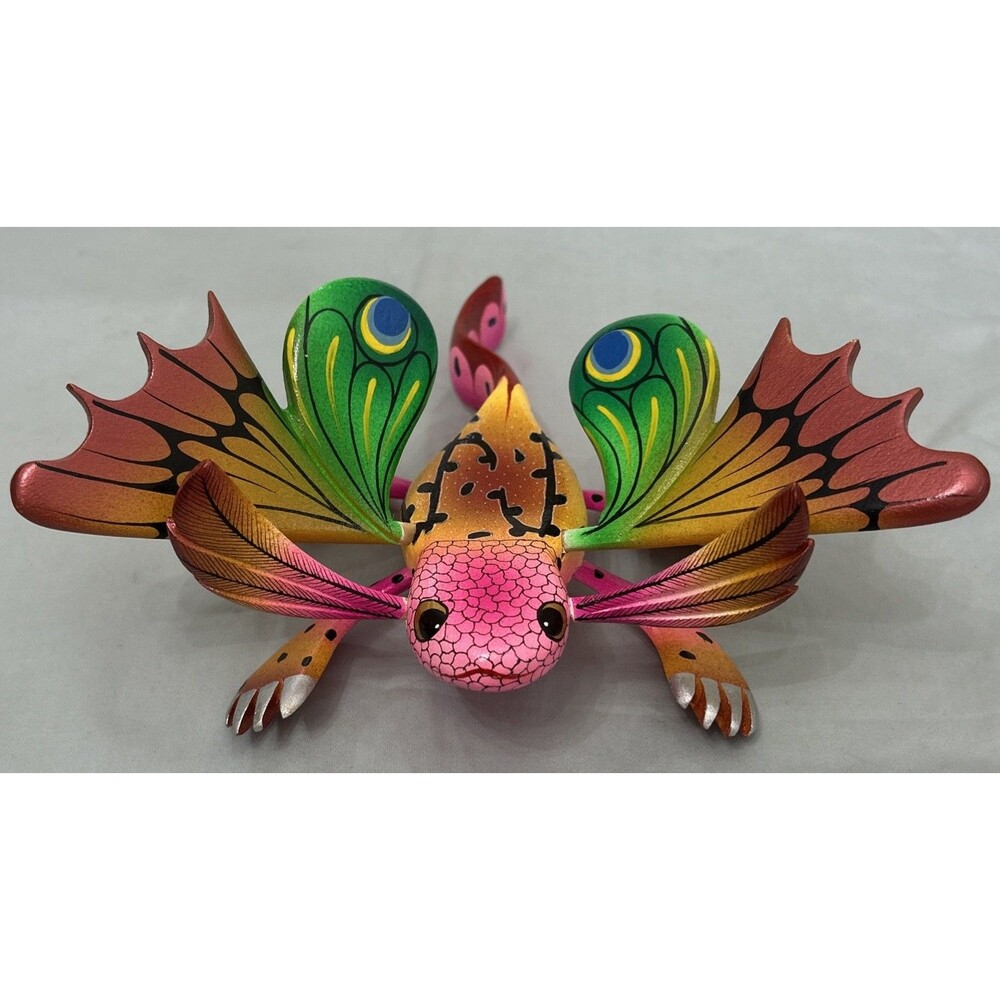 Oaxacan Axolotl Alebrije Wood Carving Winged Mexican Folk Art 8” Long